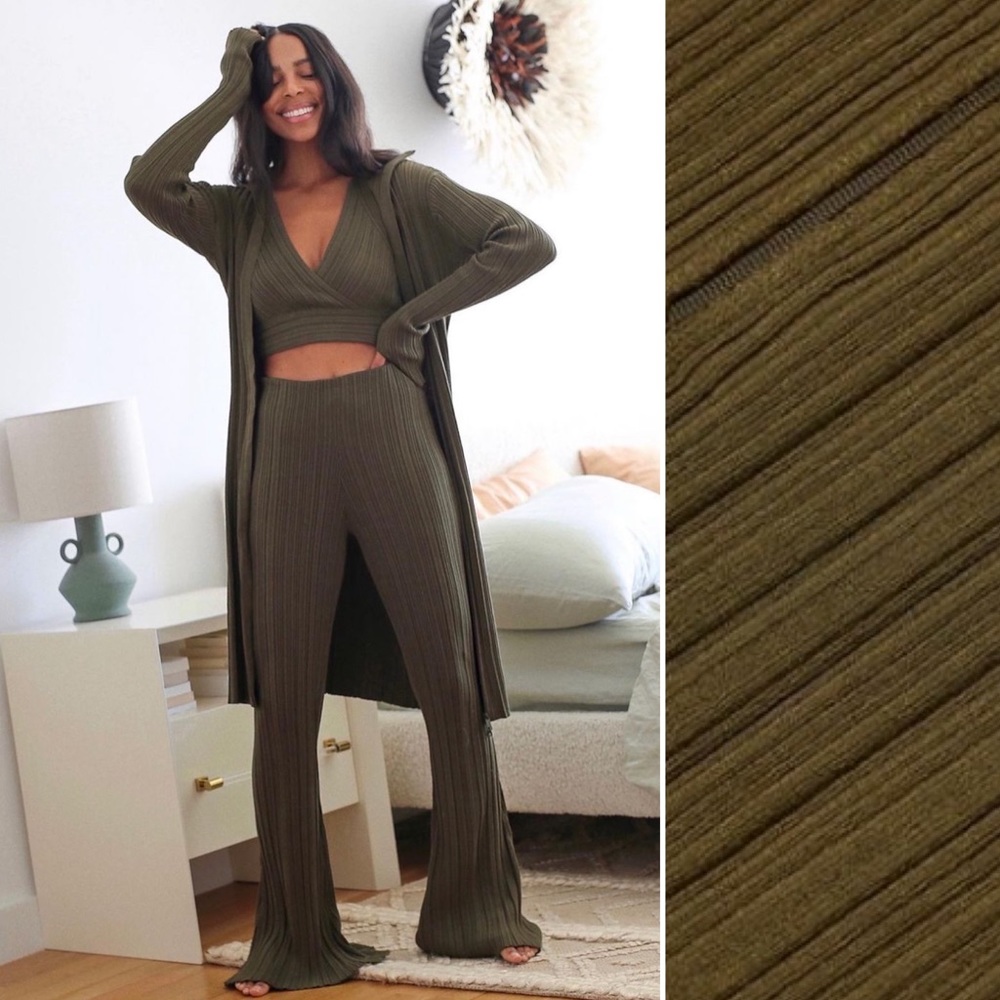 H&M Ribbed Knit Dark Khaki Green 3 Piece Set